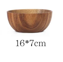 Цельная Деревянная миска из твердой акации, европейская плоская подошва, прочная миска для салата, лапши, супа, приготовления пищи - Цвет: 16x7cm