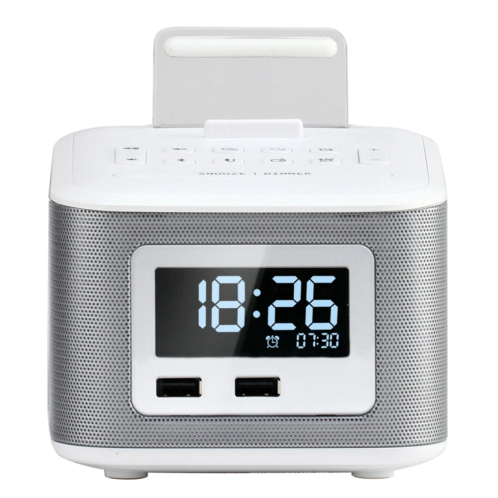 

Homtime Bluetooth alarm clock speaker with FM radio and dual USB chargers for bedroom Home decoration Digital Desk clock