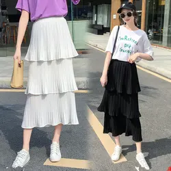 2019 Новые Летние Корея модная юбка-пачка Для женщин Белый оборками шифон кекс женские плиссированные юбки миди юбка куртка Saias faldas
