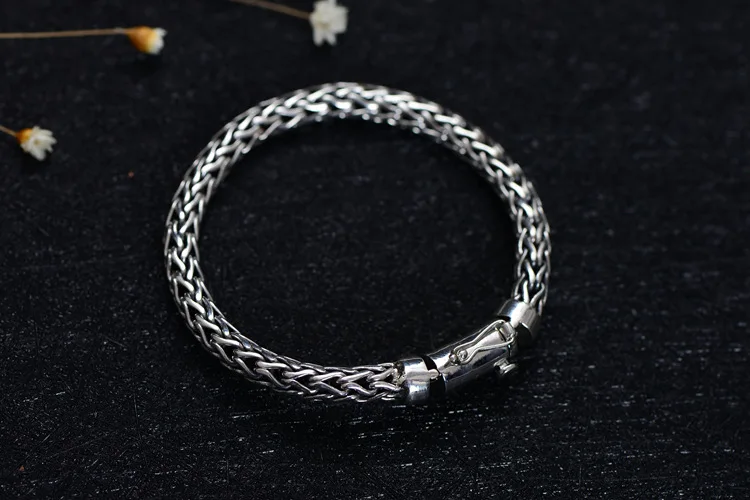 Real 925 Sterling Silver Men Bracelet Vintage Punk Rock Woven twist Bracelet New Fashion Jewelry Birthday Best Gifts