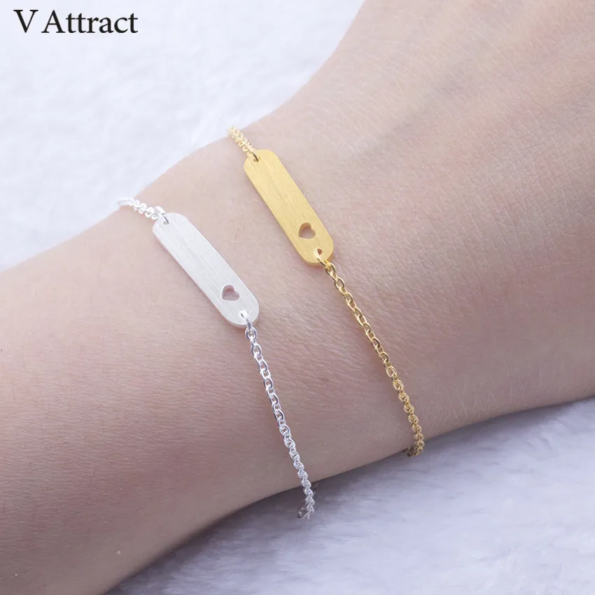 V привлечь серебро цепочка из цельного золота Pulseira Masculina Винтаж Jewelry крошечные сердце бар браслет Для женщин дружеский подарок