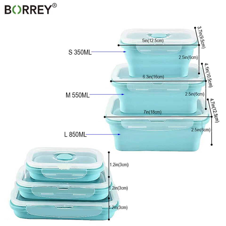 BORREY Силиконовый складной Ланч-бокс Герметичный портативный складной силиконовая коробка для ланча складной Ланч-бокс кухонные контейнеры для продуктов
