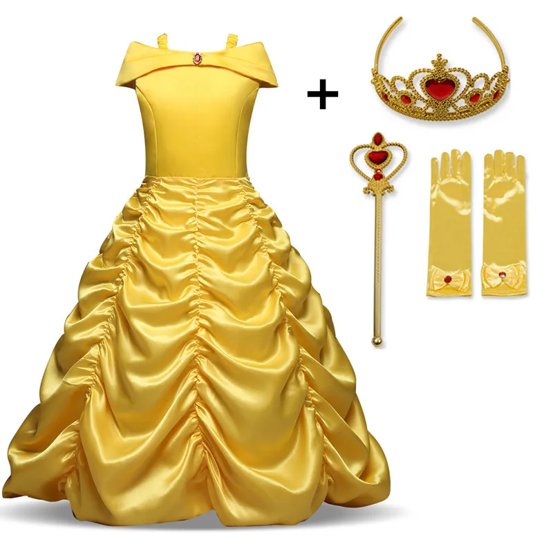 

Fancy Cosplay Queen Elsa Dresses Belle Costumes Princess Anna Dress For Girls Party Vestidos Fantasia Kids Girl Birthday Clothes