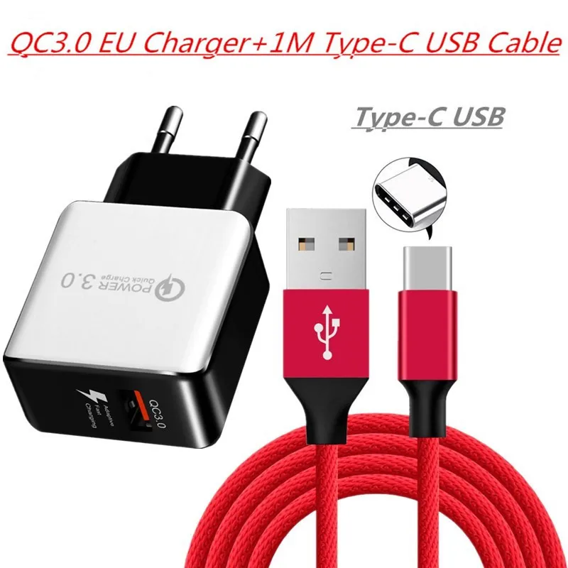 Быстрая зарядка 3,0 USB зарядное устройство QC3.0 USB быстрая зарядка USB зарядное устройство для Xiaomi Mi 9 8 samsung s10 s9 s8 huawei sony 10 XA3 XA - Цвет: EU Charger Cable