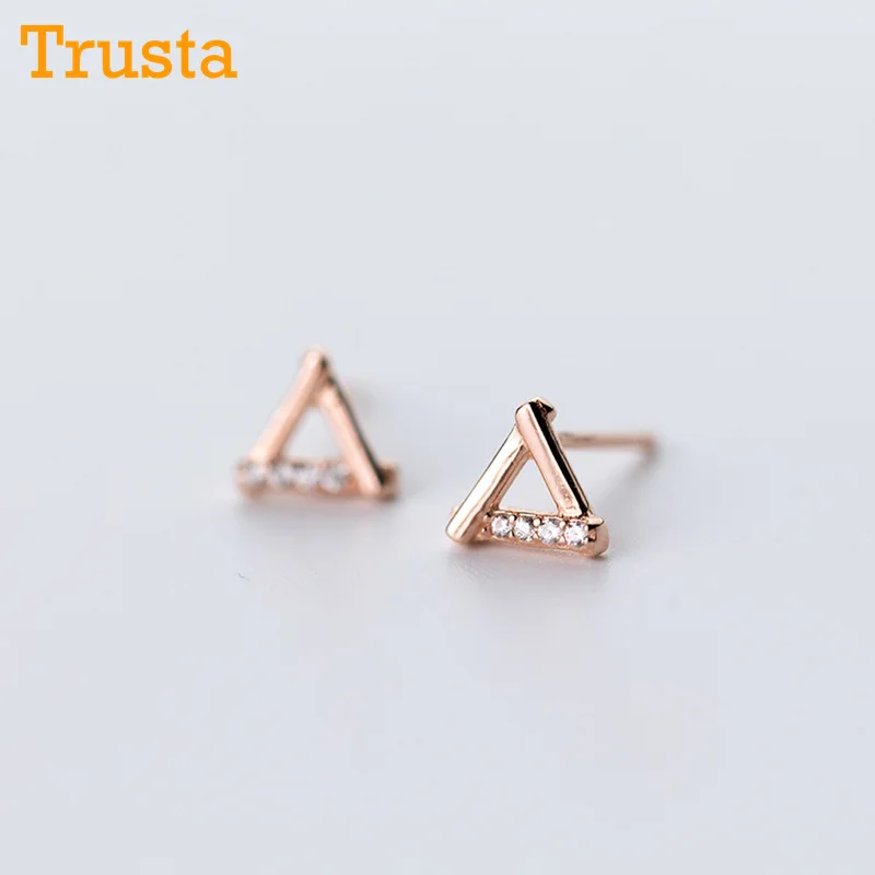 

Trusta 925 Sterling Silver Jewelry Fashion Cute Tiny 0.7cmX0.6cm Hollow Triangle Stud Earrings Gift For Girls Kids Lady DS204