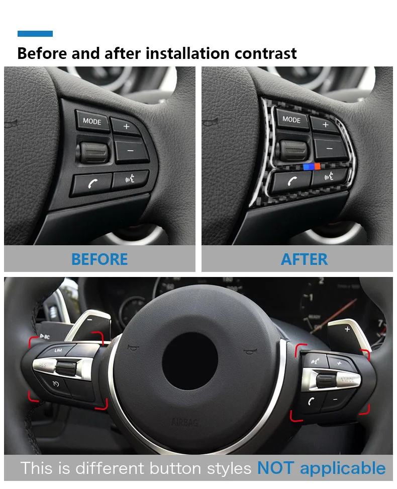 BMW F20 F21 F30 F34 F32 Accessories Interior Carbon Fiber Car Steering Wheel Buttons Stickers Cover Trim Decoration (4)