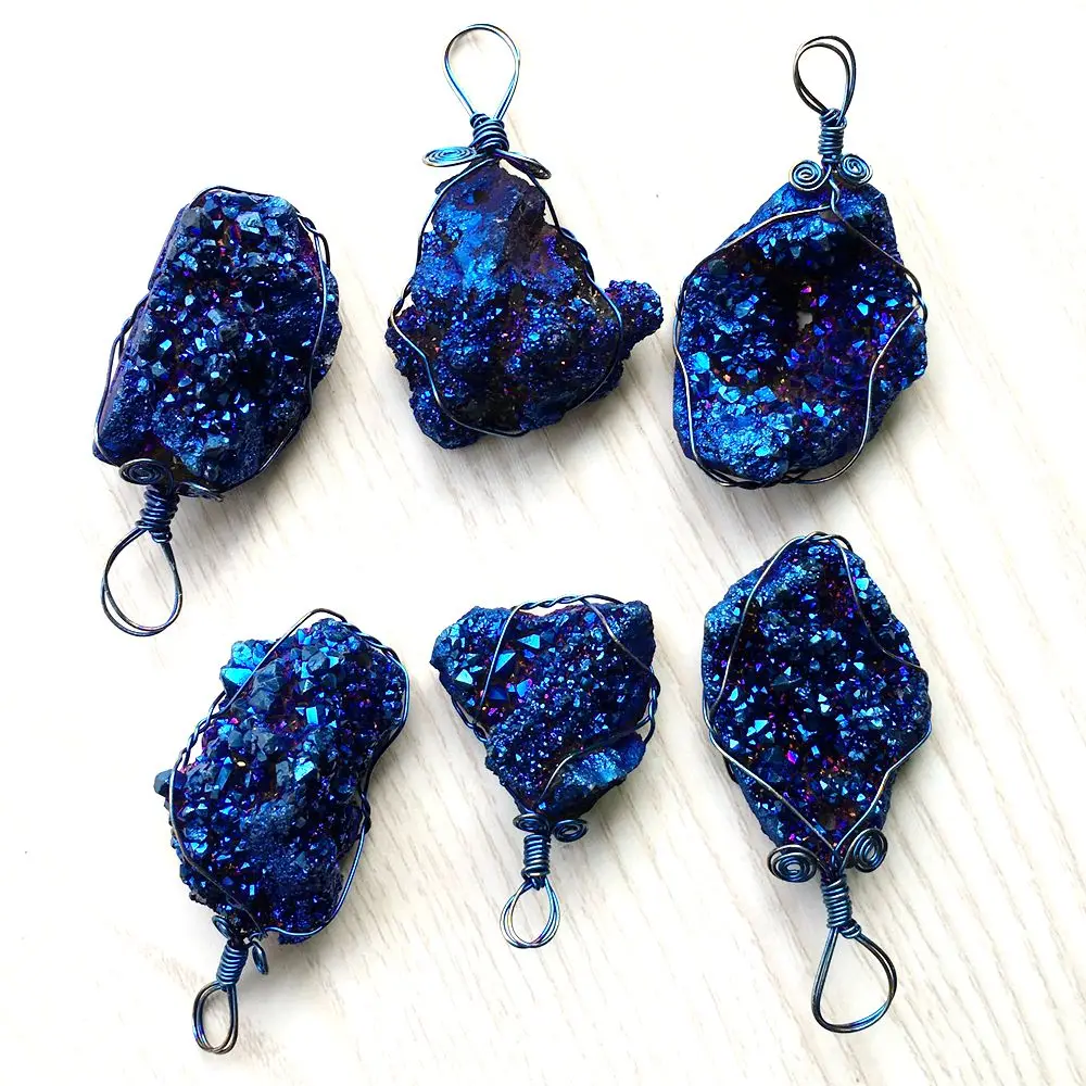 Натуральный chram кулон agates Druzy в форме пещеры RainbowTitanium кристалл драгоценный камень