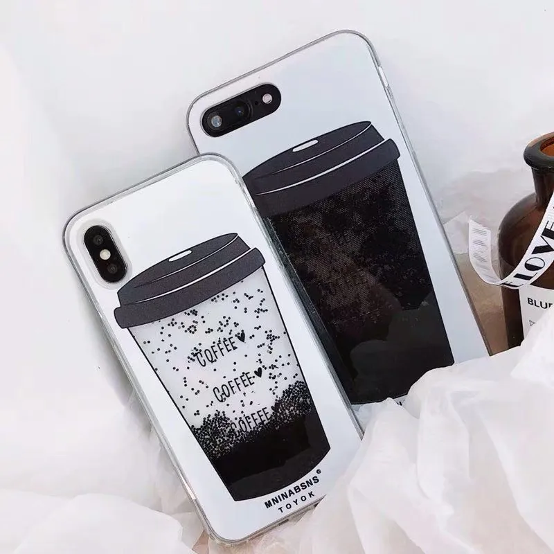 

Dynamic Liquid Coffee Cup Quicksand Phone Case For Huawei P20 Glitter black powder Cases For Huawei P20 Lite Pro Mate 10 20 Lite