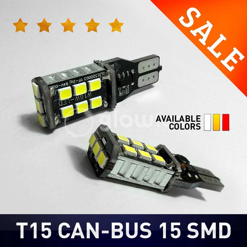 

1pc New T15 15SMD 7.5w W16W LED Light Car LED NO ERROR Back UP light rear Lamp white Car styling GLOWTEC
