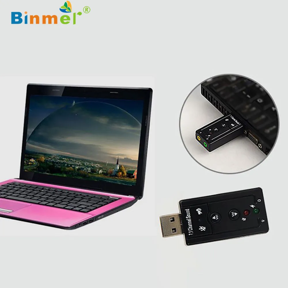 Binmer USB HID аудио Usb 7,1 Canali Esterna 3d звук адаптер для ноутбука компактный 6 сентября