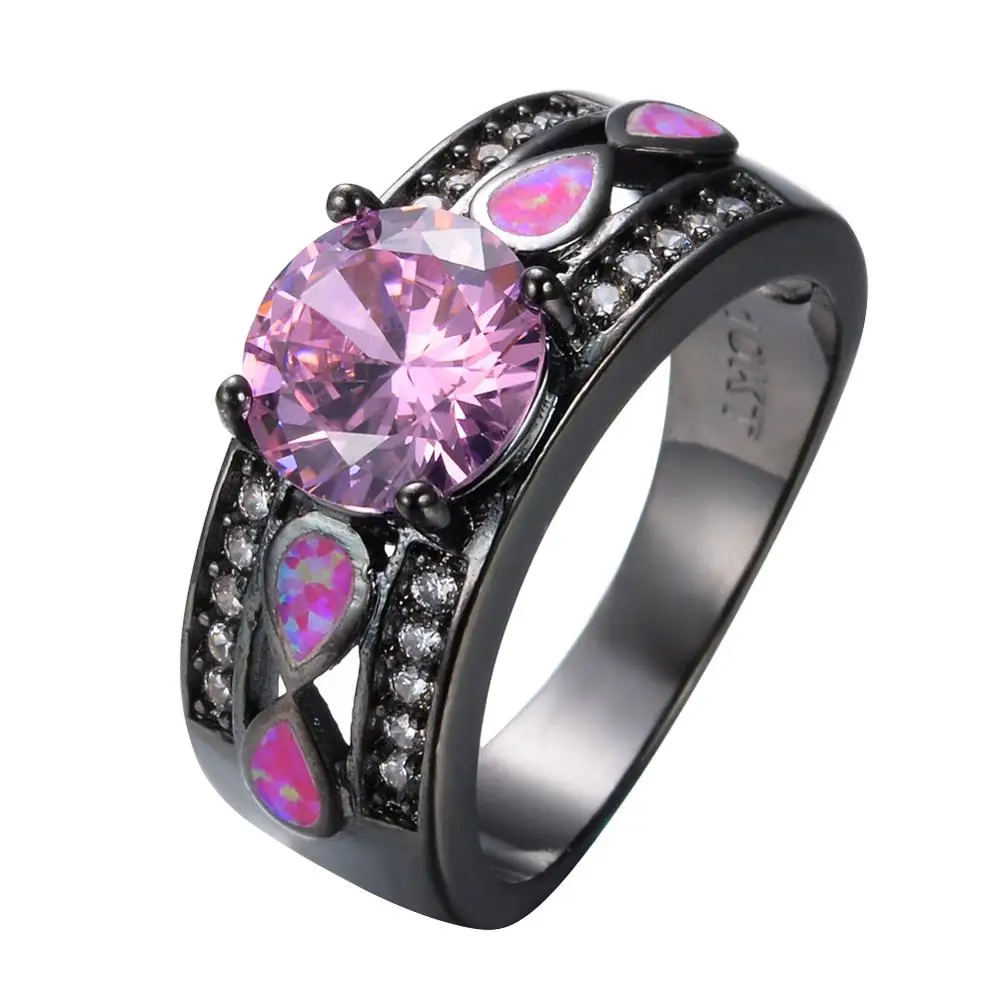 Круглые AAA Кристальные черные позолоченные обручальные кольца Синий огненный опал кольца для женщин модные ювелирные изделия подарки - Цвет основного камня: D