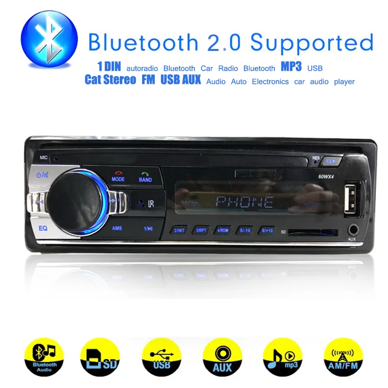 Автомагнитола Аудио MP3 радио кассетный плеер DAB+ Car Audio 1 DIN Bluetooth Автомобильный радиоприемник RDS ЖК-дисплей Слот USB и SD-кар