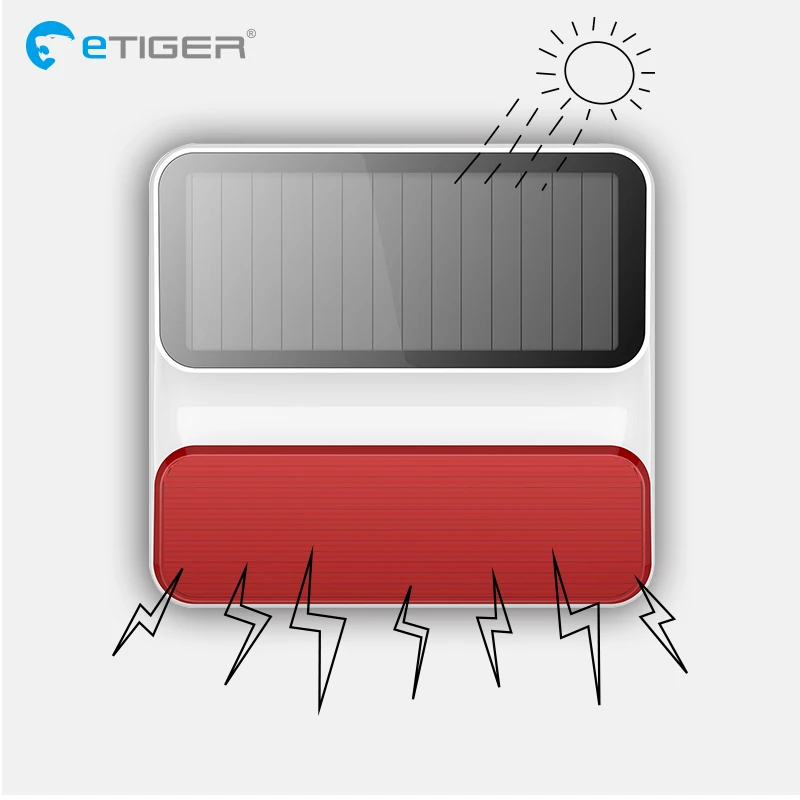 ETiger беспроводной открытый ES-S8A беспроводной открытый Солнечный стробоскоп сирена для Сигнализация от eTiger системы S4/S3 сигнализация