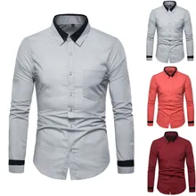 JAYCOSIN мужские рубашки в деловом стиле повседневные официальные топы для отдыха мужские с длинными рукавами и отложным воротником популярная Лоскутная рубашка мужская May21