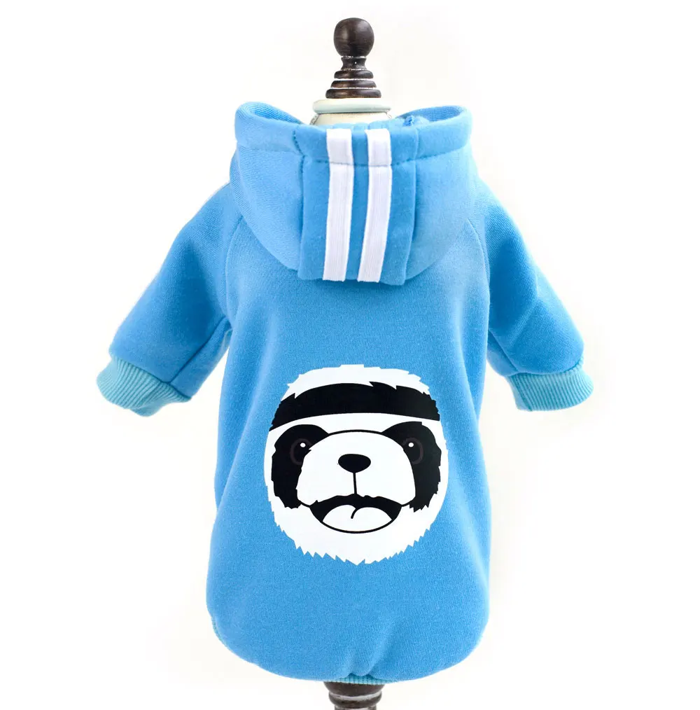 Флисовая толстовка с принтом панды для домашних животных, теплая зимняя одежда для маленьких собак, толстовка, куртка, пальто, костюм кошки, щенка, одежда - Цвет: Blue