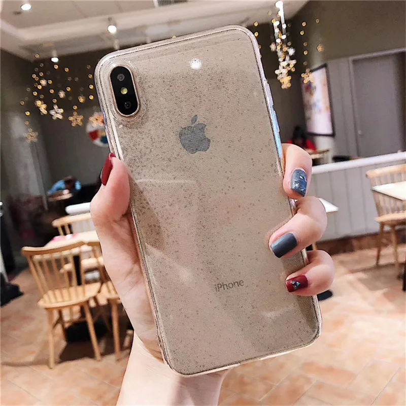

TPU Glitter Anti-Knock Case For iPhone XMAX XR Crystal Clear Cover Transparent Soft TPU Cases For iPhone 8 7 6S 7P 8 Plus Caqas