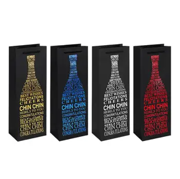 

35x9x9cm Black Paper Wine Bottle Bags Blue Silver Bottle Hot-stamping Champagne Wine Gift