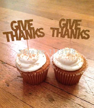 

cheap Give Thanks Thanksgiving Cupcake Toppers --Thanksgiving Decoration /party cake topper