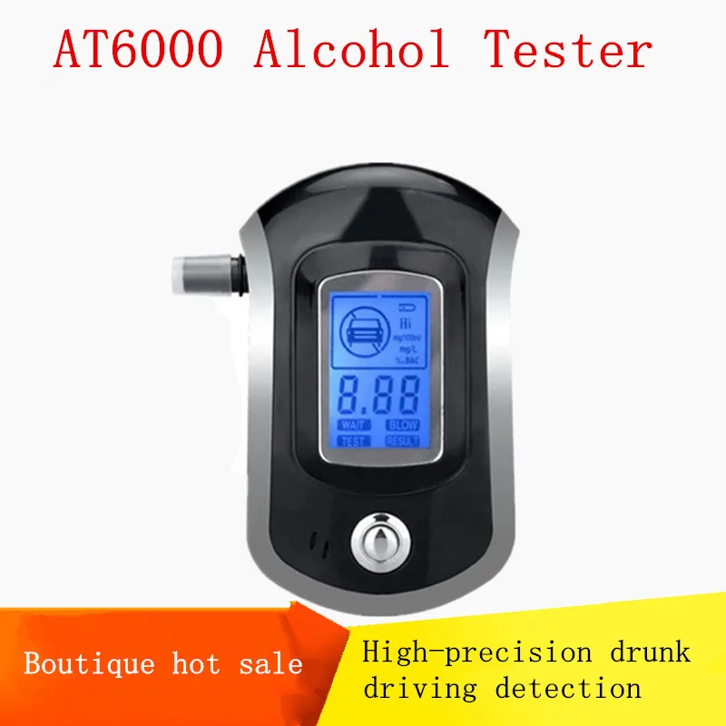 Тестер алкоголя на вино, полицейский инструмент, автомобильный детектор, цифровой ЖК-экран, дыхательный Алкотестер AT6000, Bafometro с 5 мундштуками