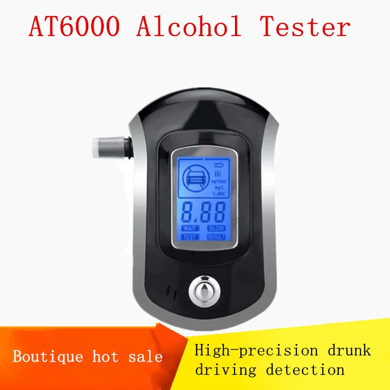 Wine Alcohol Tester Meter Police Tool Car Detector Digital LCD Screen Breath Breathalyzer AT6000 Bafometro with 5 Mouthpieces