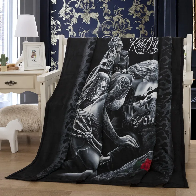 

Cilected Moto Beauty Skull Thick Blanket Soft Fleece Throw Blankets For Beds Adults Bedding Cover Bedspread 150*200cm Sofa Decor