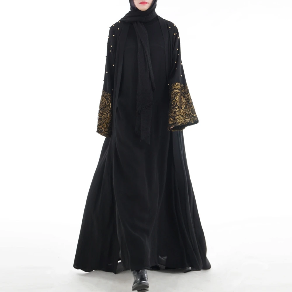 

Embroidered Bead Muslim Dress Abaya Islamic Women Malaysia Jilbab Djellaba Robe Musulmane Turkish Baju Open Kimono Kaftan