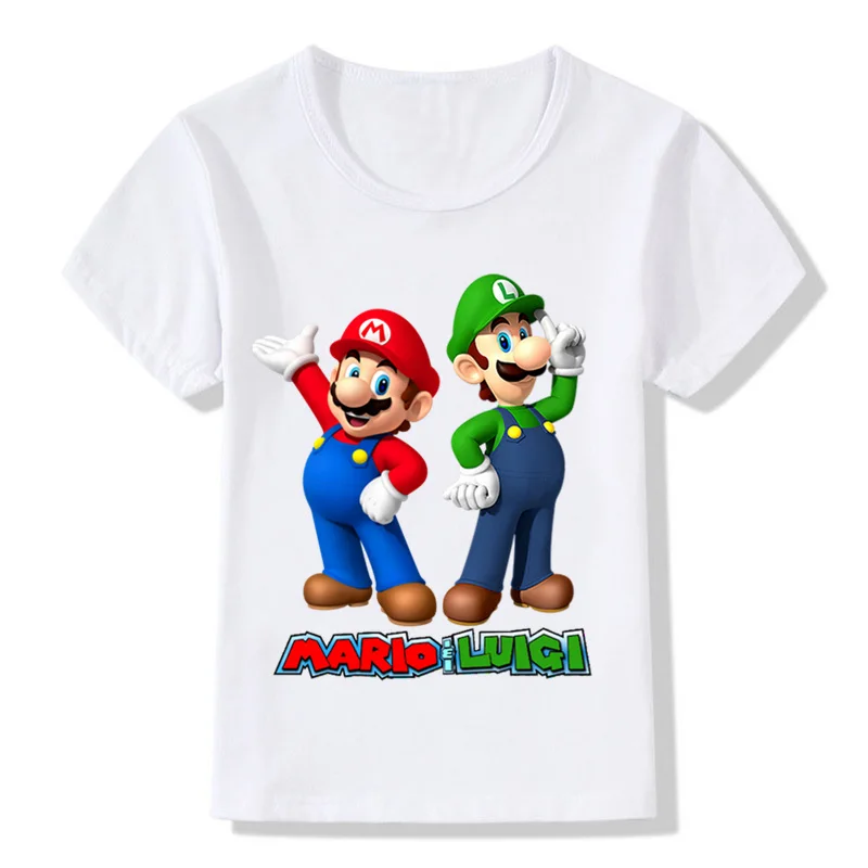 Забавная детская футболка с рисунком Супер Марио и Луиджи Летние повседневные топы для маленьких мальчиков и девочек, футболка детская одежда HKP5175 - Цвет: white