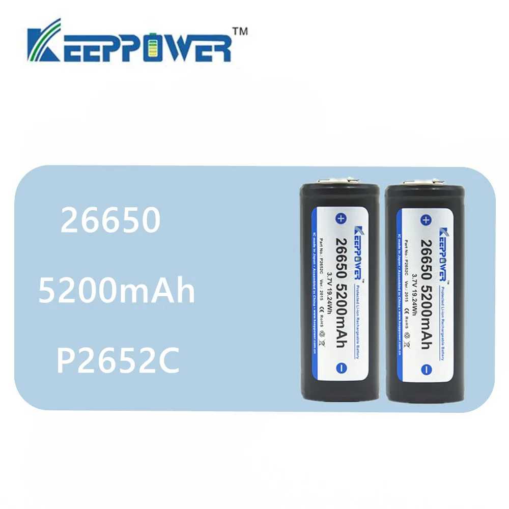 

2 pcs Original KeepPower 26650 5200mAh li-ion protected rechargeable 3.7V battery P2652C drop shipping