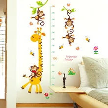 Милый мультфильм животных высота измерительная линейка Детская гостиная детская спальня виниловые Съемные наклейки на стену наклейки плакат dc18