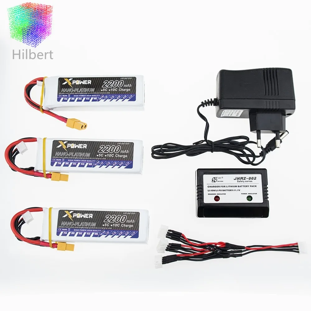 

3pcs 2200Mah 11.1V 3S 30C Li-po Battery XT60 T Plug with charger For RC Helicopter Qudcopter Drone Truck Car CX-20