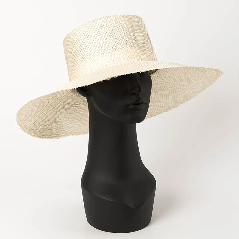 Flat Top Hat Women Sun Hats Sinamay Straw Summer Beach Boater Hats Vintage Ladies Fedora Top
