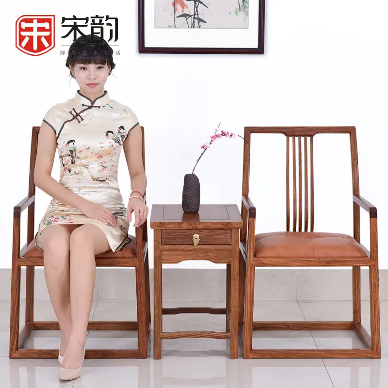 

Song Yun rosewood rosewood furniture living room chair three sets of new Chinese wood log chair factory direct