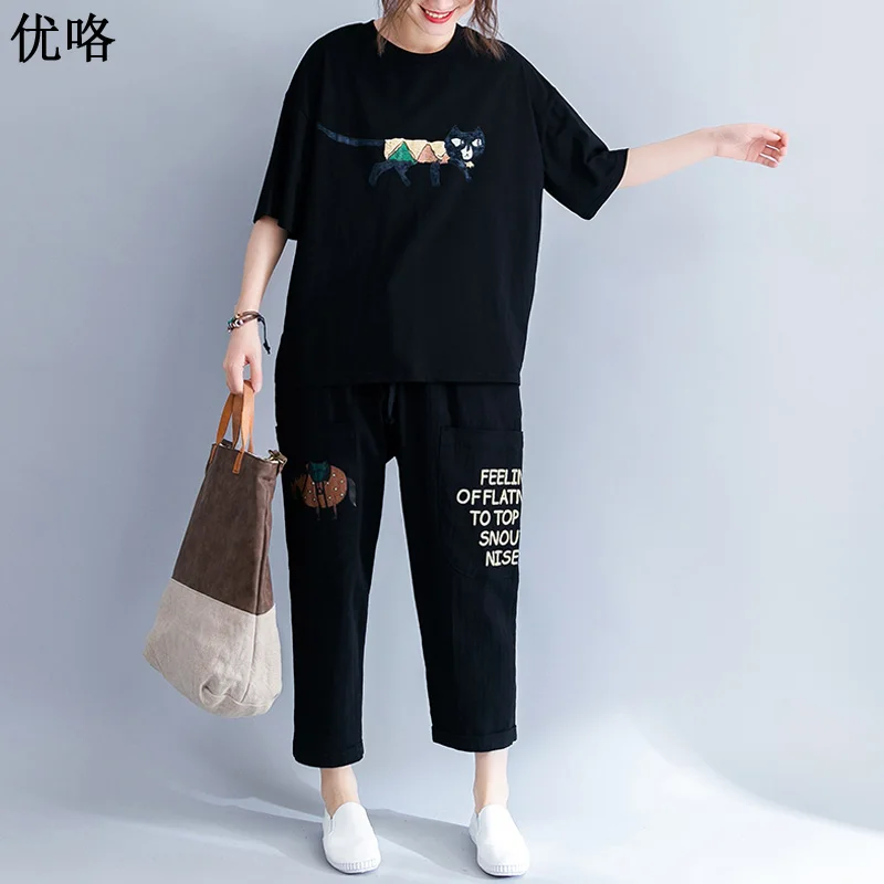 

2019 Summer Fashion Harajuku Women Tshirt Kawaii Cartoon Cat Print Cute T Sirt Femme Oversize Cotton Loose Tee Shirt Tops 4XL