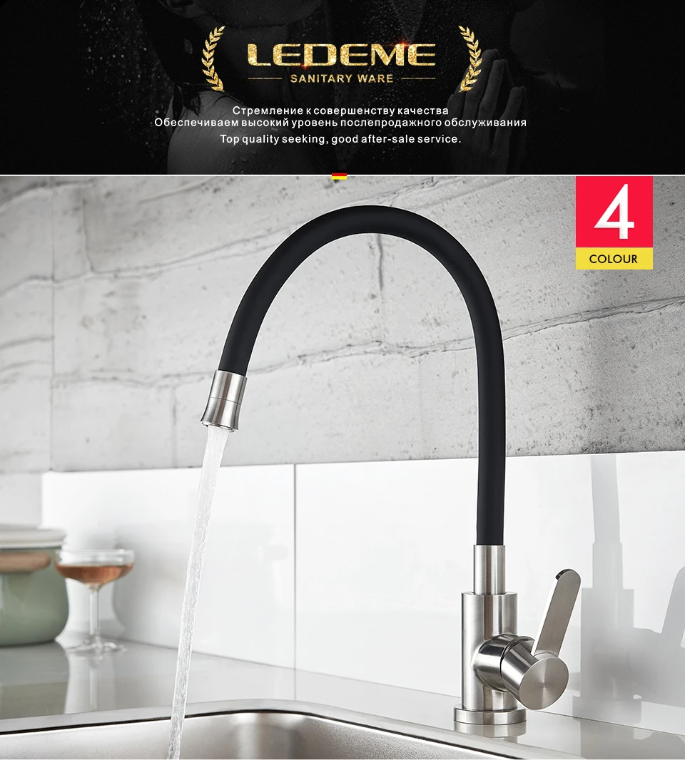 black kitchen tap LEDEME Newly Design Kitchen Faucet 360 Swivel Stainless Steel Single Handle Mixer Sink Tap Pull Out Down Chrome Finish L74004 double sink kitchen