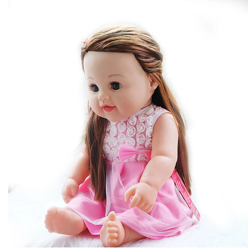 Мягкая силиконовая Кукла Reborn Baby Toys длинные волосы Doll реалистичные 45 см куклы для