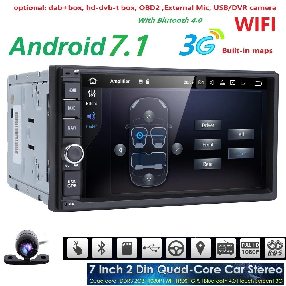 

Quad Core Pure Android 7.1 Auto Radio Car NO DVD Player Car PC Tablet Double 2din 7'' GPS Navigation Head Unit Bluetooth SWC TV
