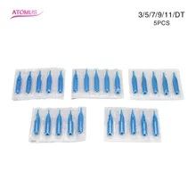 ATOMUS 5 шт./лот пластиковый стерильный одноразовый татуировки Советы иглы синий 3/5/7/9/11DT для иглы татуировки Аксессуары;