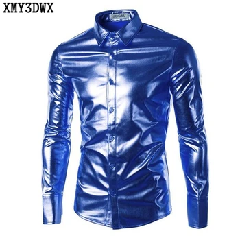 

New 2017 Night Club Men Dress Shirt Still Bright Gold Male Shirts Long Sleeve Fashion Menswear Shirt Leisure Mens Clothing