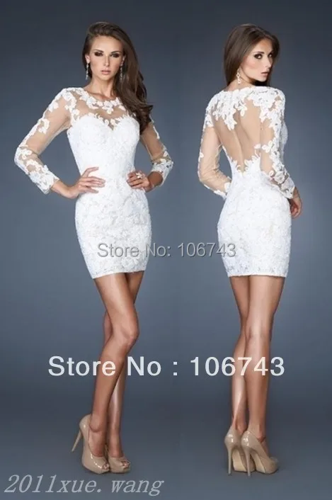 Vestidos De Novia 2018 Новый дизайн Белый Сексуальная спинки с длинным рукавом белый Кружево вечерние пользовательские короткие Мамам молодожёнов