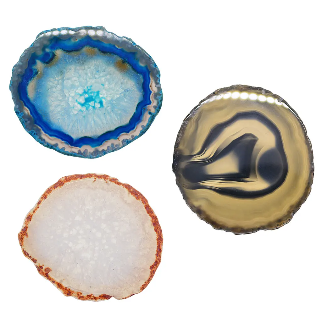 3Pcs Natural Agate Slices Irregular Round /Oval Crystal Quartz Stone Pendant Charms DIY Supply Home Decorations Group 6#