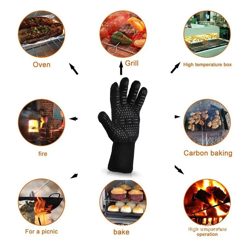 BBQ Gloves For High Temperature Resistance Oven Mitts 500-800 Degrees Fireproof Barbecue Heat Insulation Microwave Oven