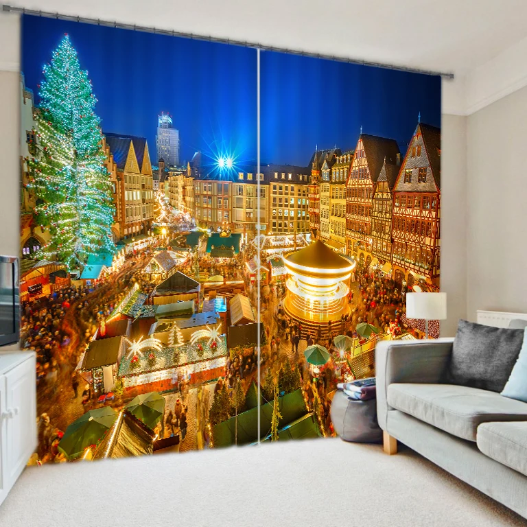 

Frankfurt Christmas Eve ornate City Lights photo printing digital fabric curtains