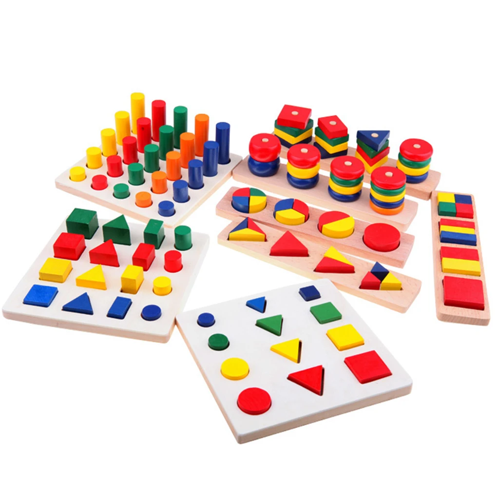 

8PCS Kids Baby Educational Toy Puzzle Wood Teaching Tools Geometry Shape Child Sensing Early Learning Wooden Toys