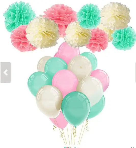 39pcs Pink Mint Green Tissue Pom Poms Paper Flower And Party