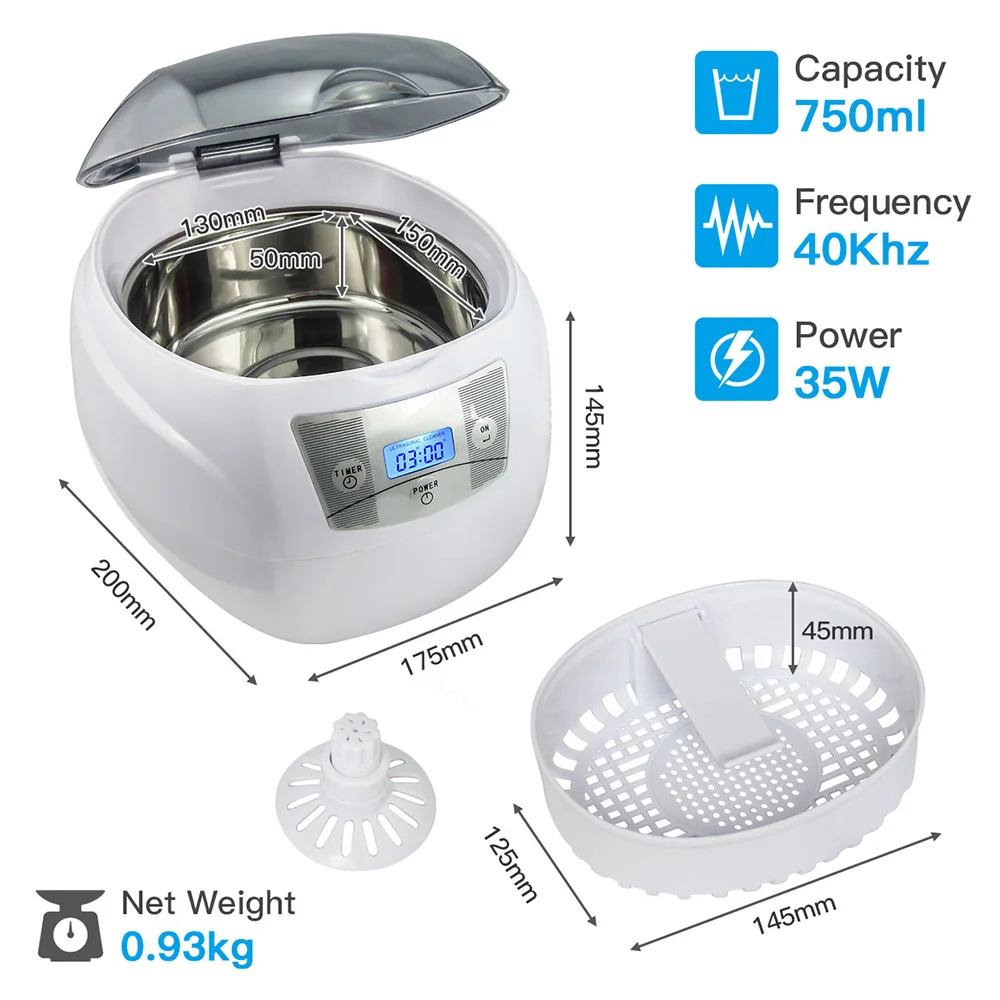 Günstige Ultraschall Reiniger 0.75L Tank 35W 42kHz Körbe Schmuck Uhren Injektor Ring Dental PCB Digitale Ultraschall Mini Reiniger Bad