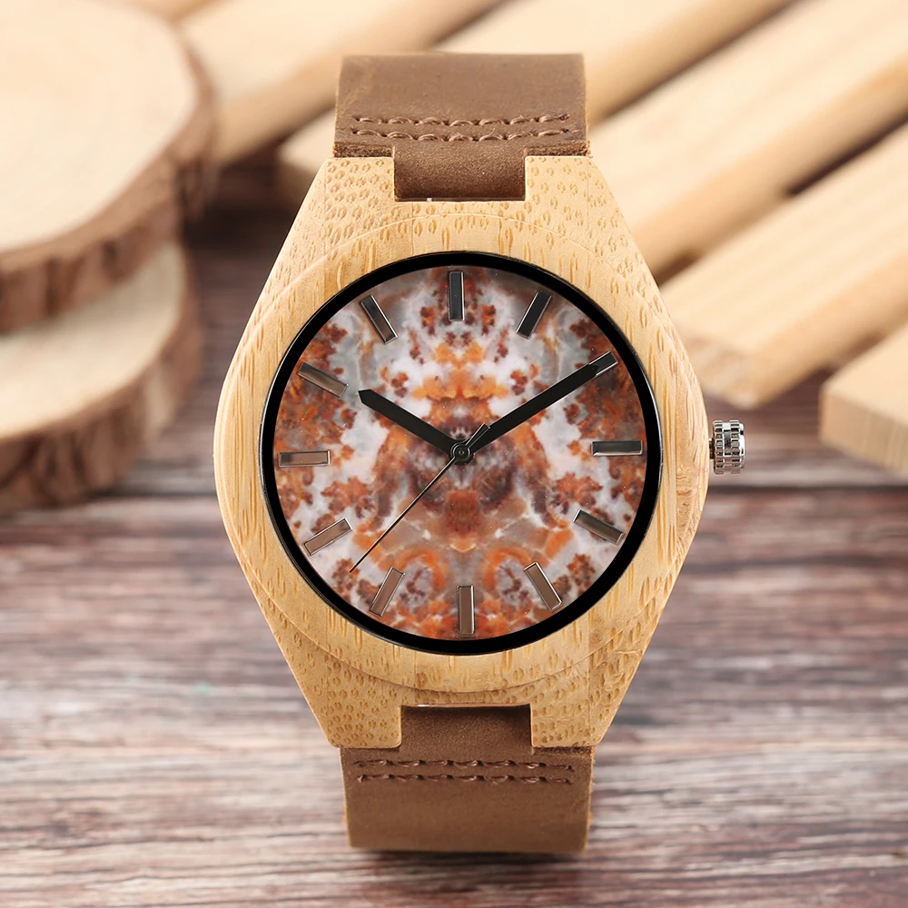 

Natural Bamboo Wrist Watch Men Simple Sport Quartz Watches Design Marble Dial Bangle Wooden Clock Handmade Male WristWatch