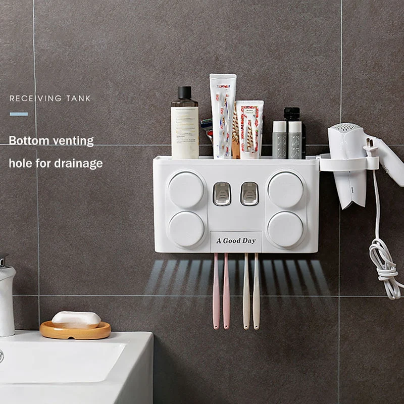 Качественный набор для ванной комнаты, аксессуары, держатель для зубной щетки, автоматический диспенсер для зубной пасты на присоске, настенный ящик для хранения для ванной комнаты