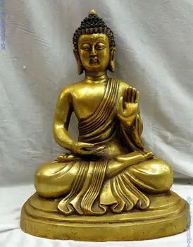 

12" China gilt bronze carved Buddhism Sakyamuni buddha Sculpture Statue