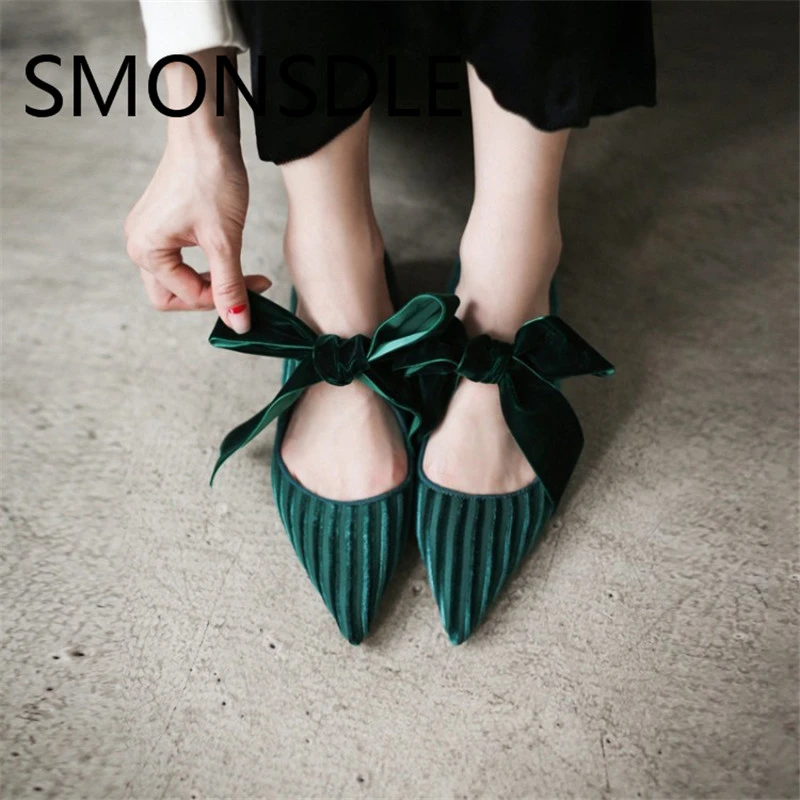 SMONSDLE 2018 nuevo Retro negro terciopelo verde mujeres punta estrecha mujeres zapatos ocasionales planos Zapatos mujer| Zapatos planos mujer| - AliExpress