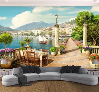 

Custom Wallpaper Garden Balcony Stairway Lake View 3d Living Room Bedroom TV Sofa Background Wall mural 3d wallpaper C002